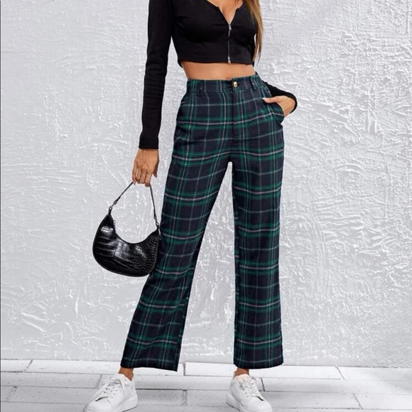 NWT Shein Slant Pocket Tartan Pants - Picture 6 of 7